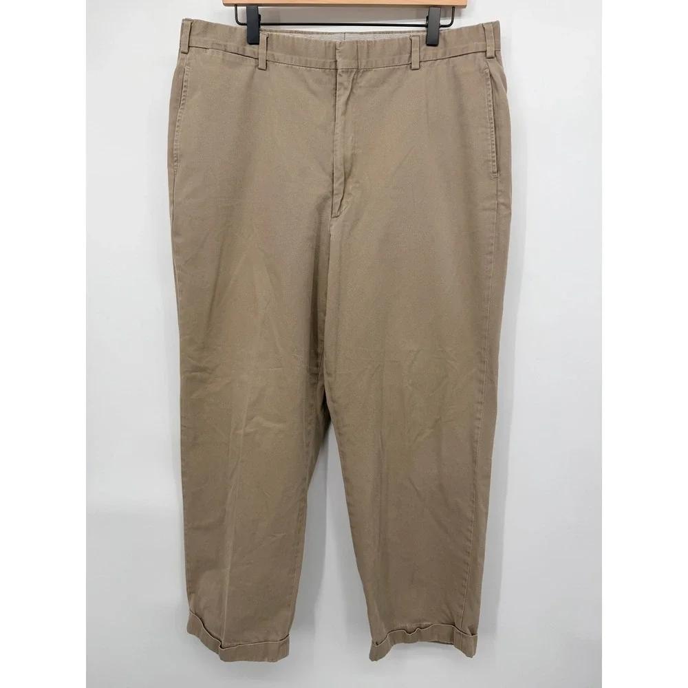 Brooks Brothers Chino Trousers Mens 37 Khaki Good Made in USA Cotton Cuffed